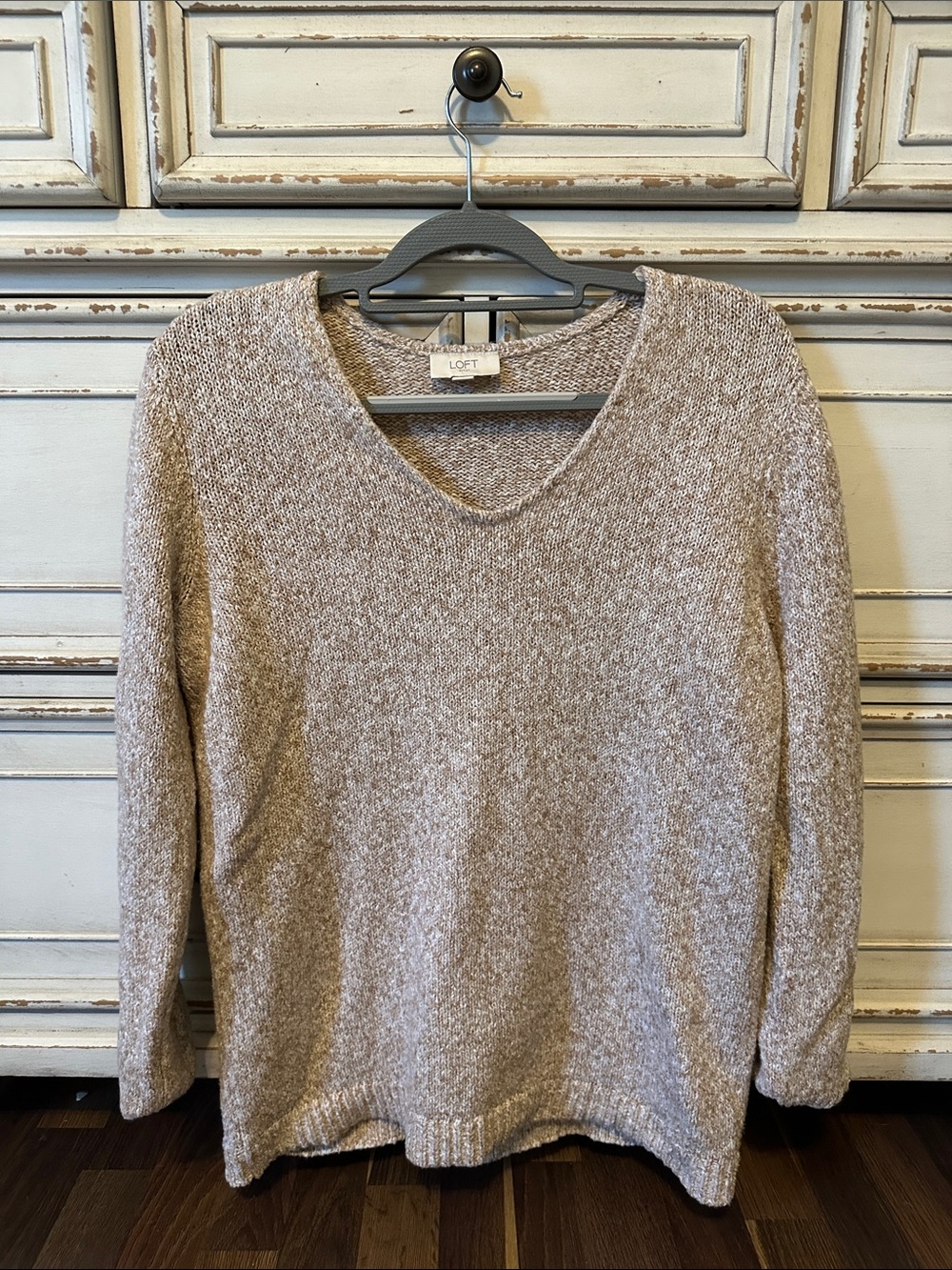 LOFT Beige Marled V-Neck Sweater